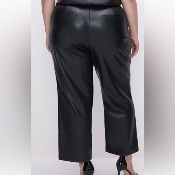 GOOD AMERICAN FAUX LEATHER WIDE LEG CROPPED TROUSER Size 15 NWOT - Picture 2 of 11